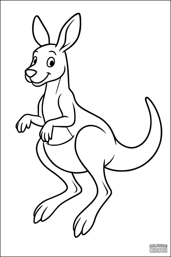 Coloring page of friendly cartoon kangaroo standing and smiling