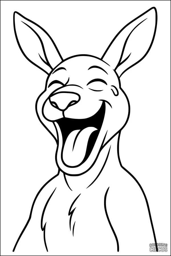 Coloring page of a cheerful kangaroo laughing with mouth open and big ears