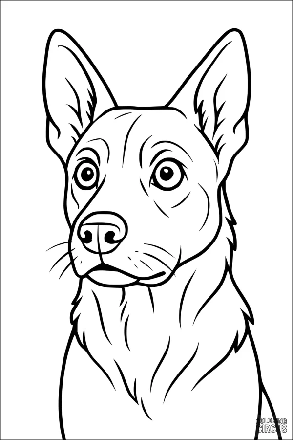 Coloring page portrait of a dog with large ears and expressive eyes
