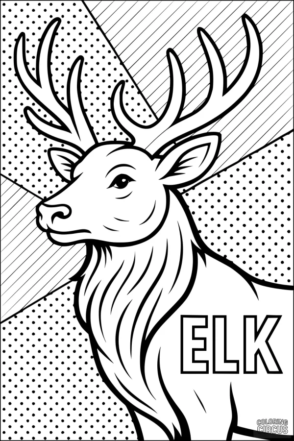 Coloring page of a proud elk with antlers and patterned background for kids