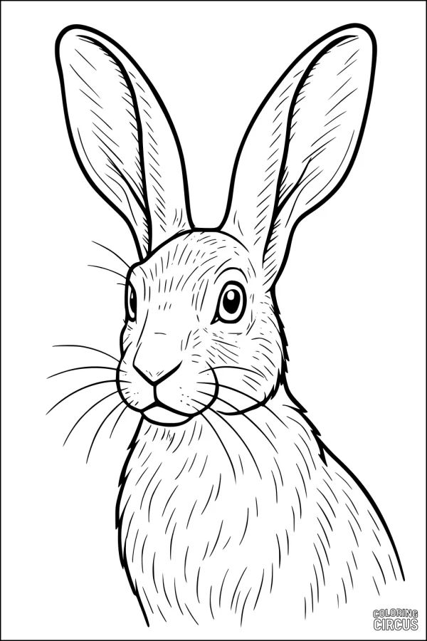 Coloring page hare with large ears and soft fur drawn in a friendly style