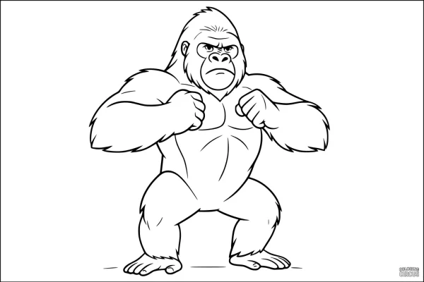 Coloring page featuring a cartoon gorilla ready for action