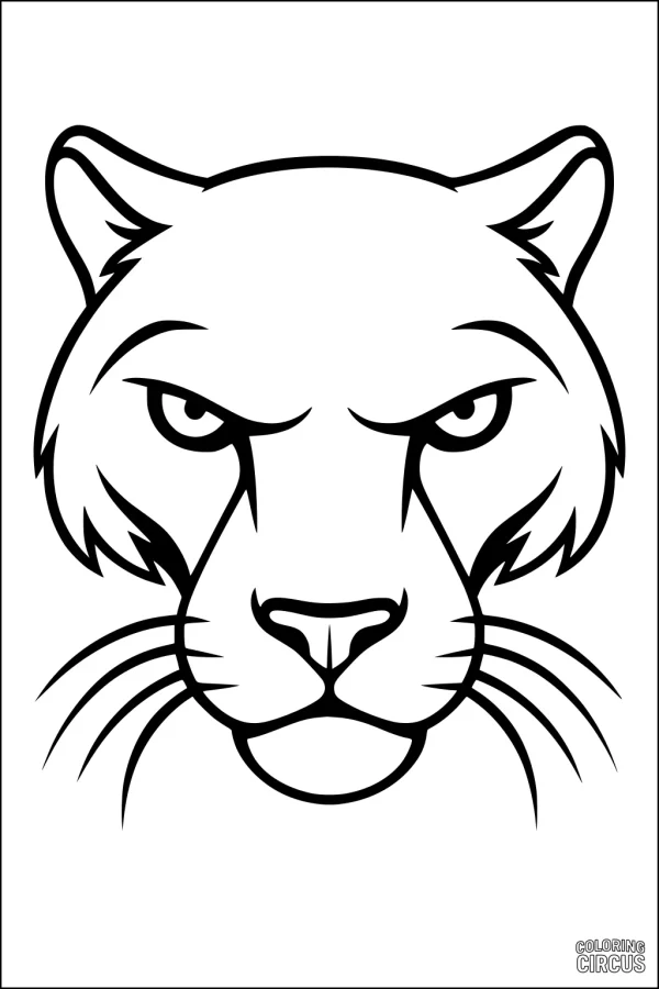 Coloring page featuring a panther face for children in a simple jungle scene