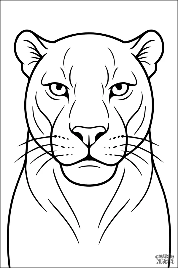 Coloring page of a panther face with calm, alert eyes