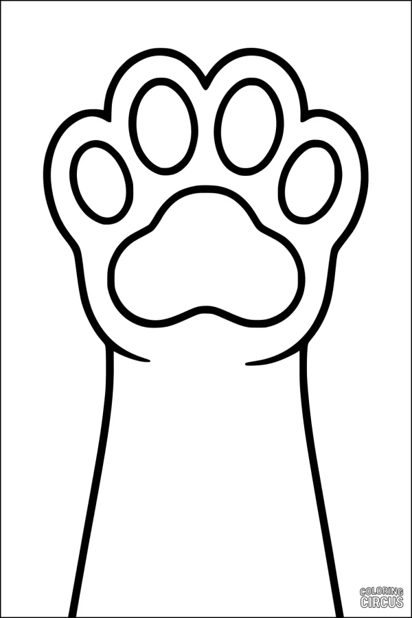 Coloring page featuring a simple panther paw print with outlined toes
