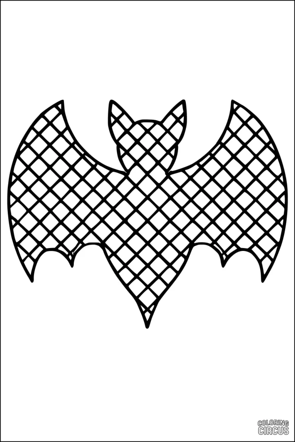 Coloring page bat with patterned wings and geometric design for kids