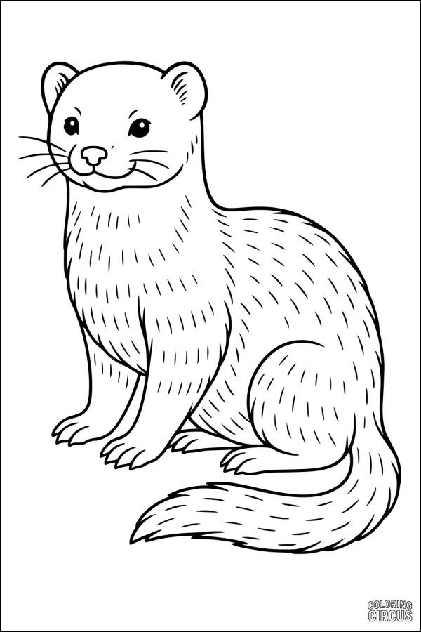 Coloring page featuring a cute sitting ferret with a friendly face
