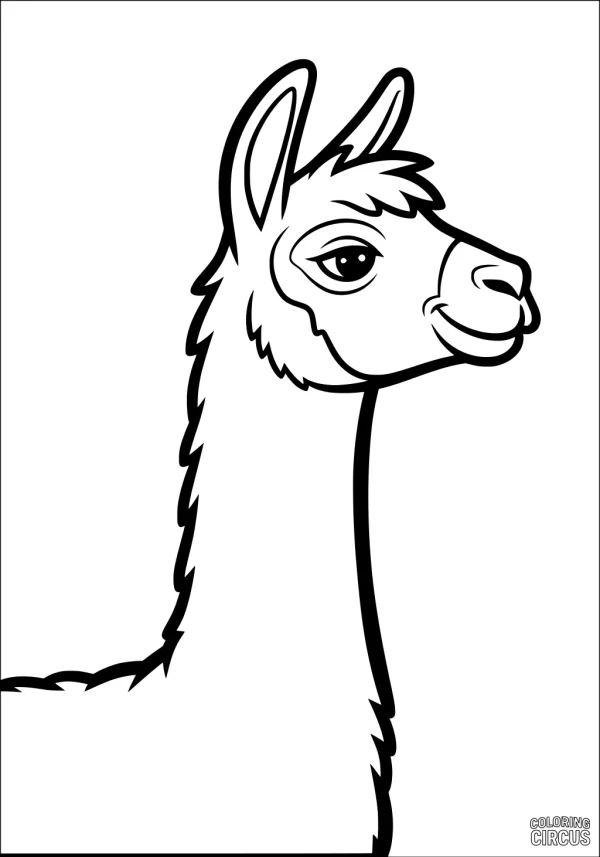 Coloring page of a cartoon llama with a friendly expression, perfect for children