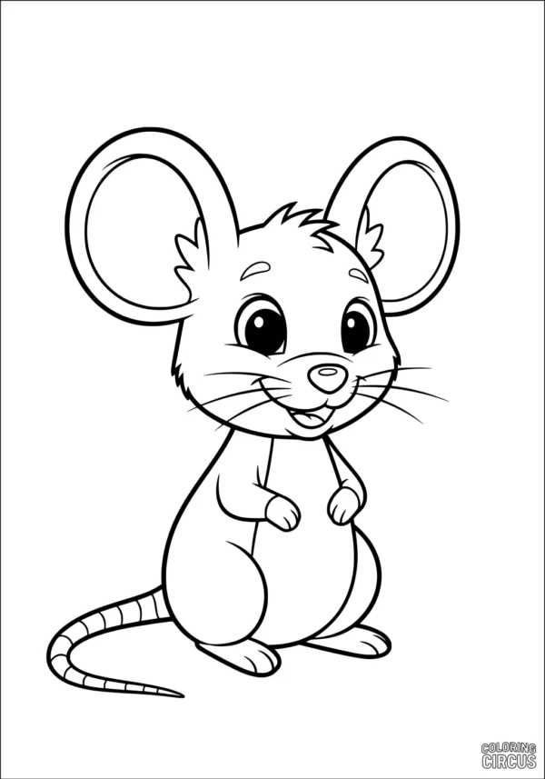 Coloring page cute cartoon mouse with big ears and expressive eyes, suitable for young children