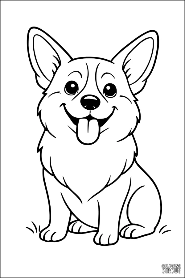 Coloring page of a happy cartoon dog with big ears and a playful expression