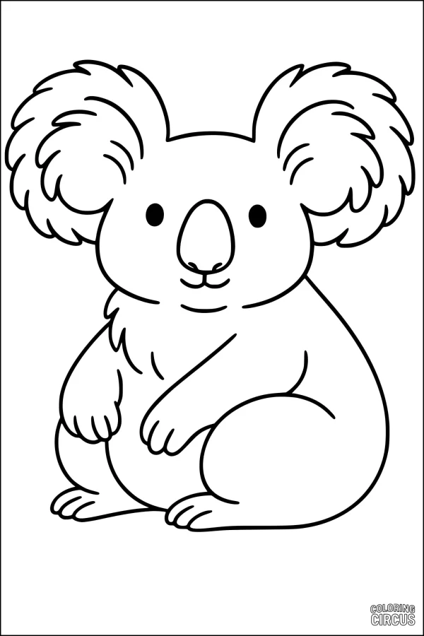 Coloring page of a cute, sitting cartoon koala with fluffy ears, ideal for children