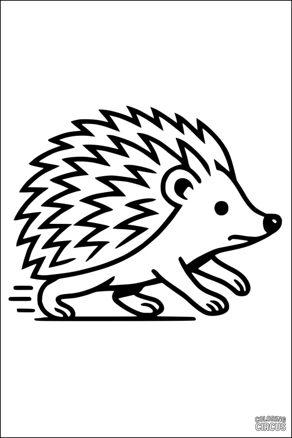 Coloring page featuring a cute hedgehog running with spiky back and friendly face