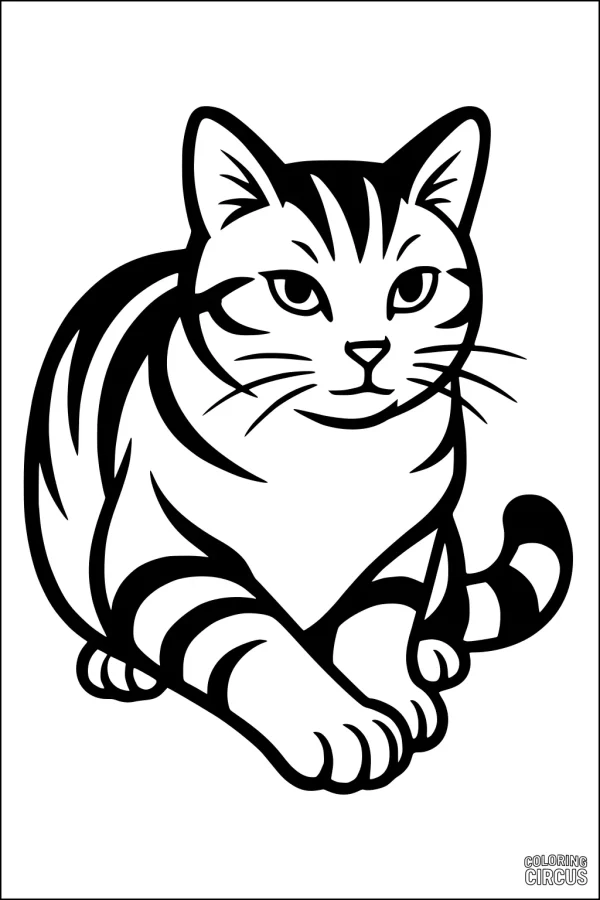 Coloring page cat with bold stripes and relaxed pose