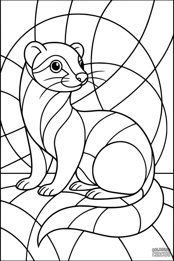 Coloring page featuring a cheerful ferret with playful patterns in the background, perfect for kids