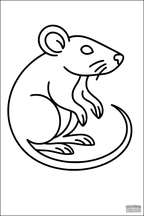 Coloring page with cartoon rat sitting, outlined for kids