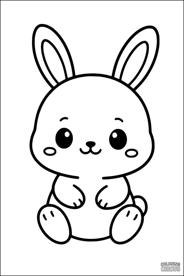 Coloring page of a cute cartoon rabbit sitting with big ears and friendly eyes