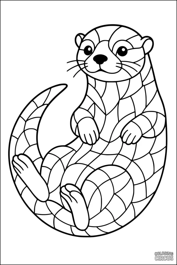 Coloring page featuring a cartoon otter with a patterned body, perfect for kids
