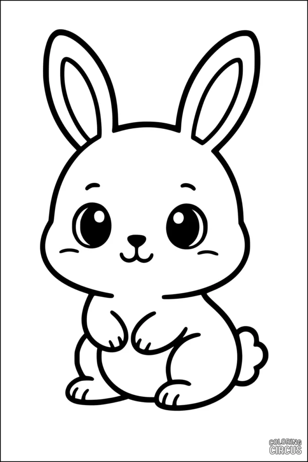 Coloring page showing a kawaii rabbit sitting and smiling, perfect for young children