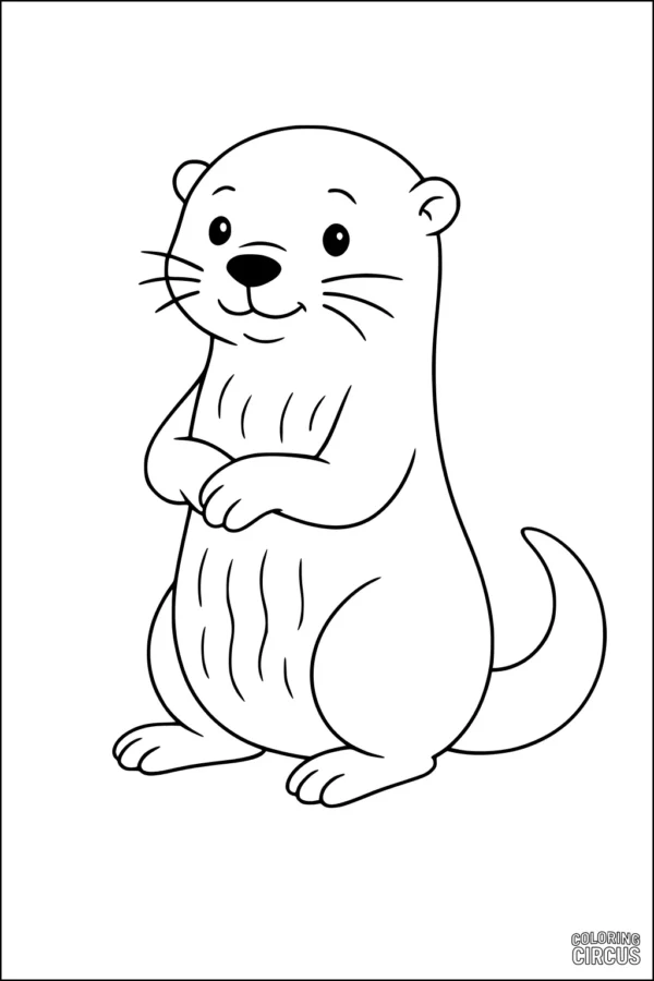 Coloring page of a smiling cartoon otter standing upright, perfect for young children