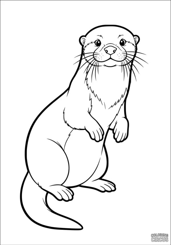 Coloring page of a cute otter standing and smiling, perfect for children