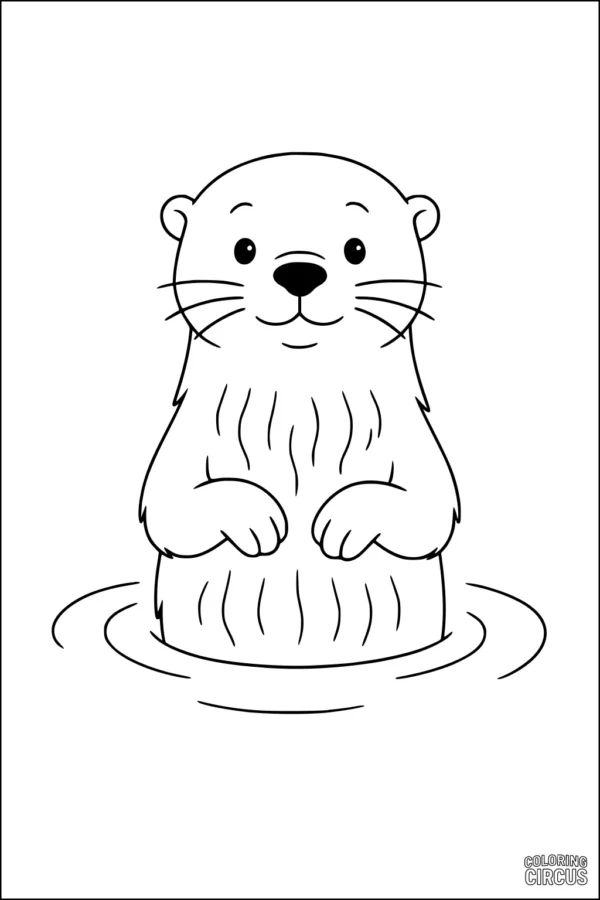 Coloring page of a cute otter standing upright in water with simple features