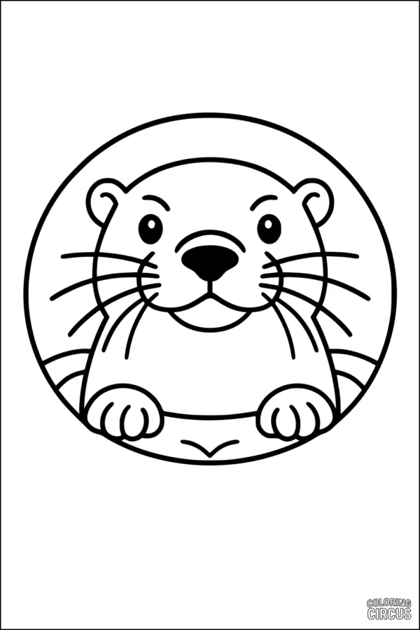 Coloring page featuring a cute otter peeking over the riverbank, designed for kids