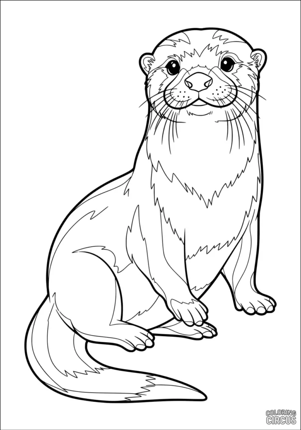 Coloring page of a cheerful otter sitting upright with a friendly face