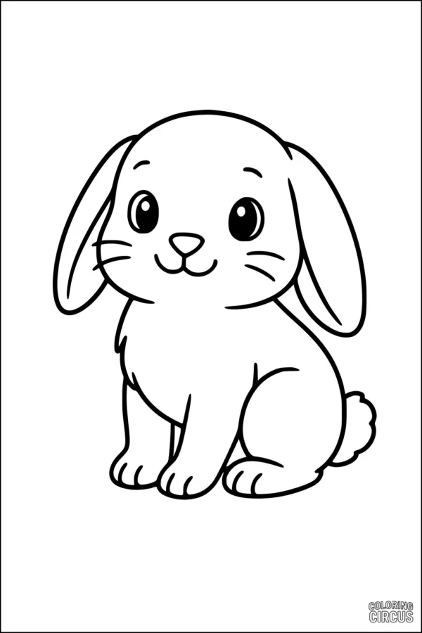 Coloring page featuring an adorable cartoon rabbit with big floppy ears, perfect for young children.