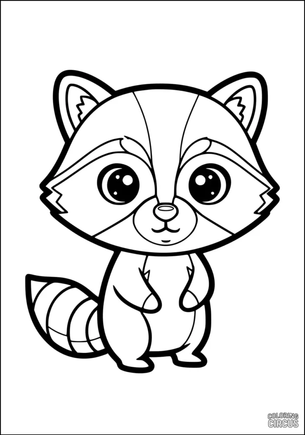 Coloring page featuring a cute cartoon raccoon with big eyes and a striped tail
