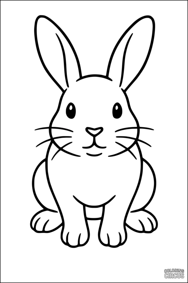 Coloring page featuring a cute cartoon rabbit with big ears and gentle expression