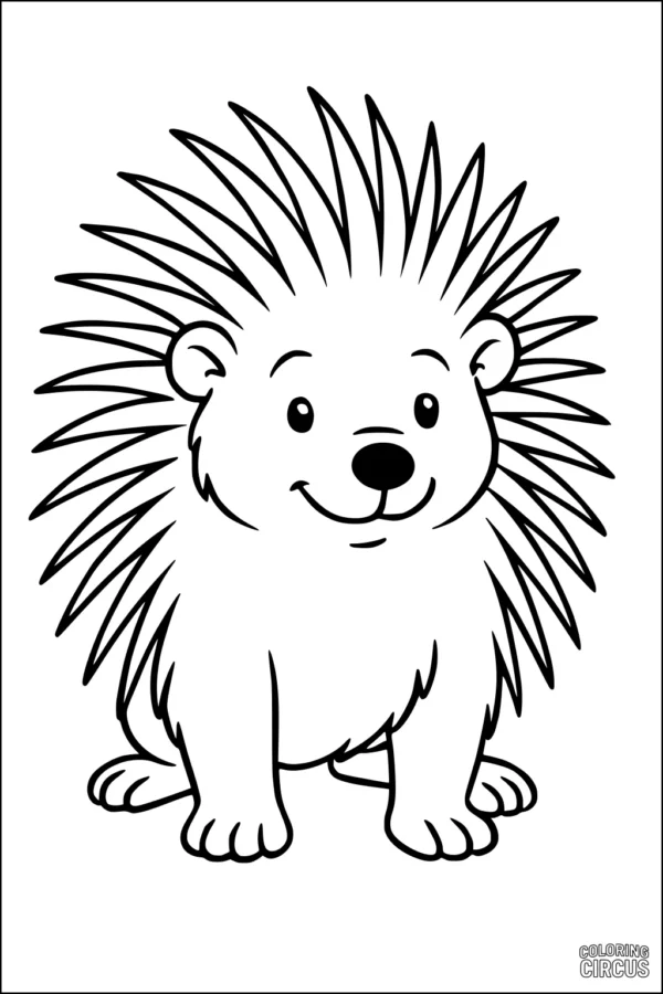 Coloring page of a cute, smiling porcupine