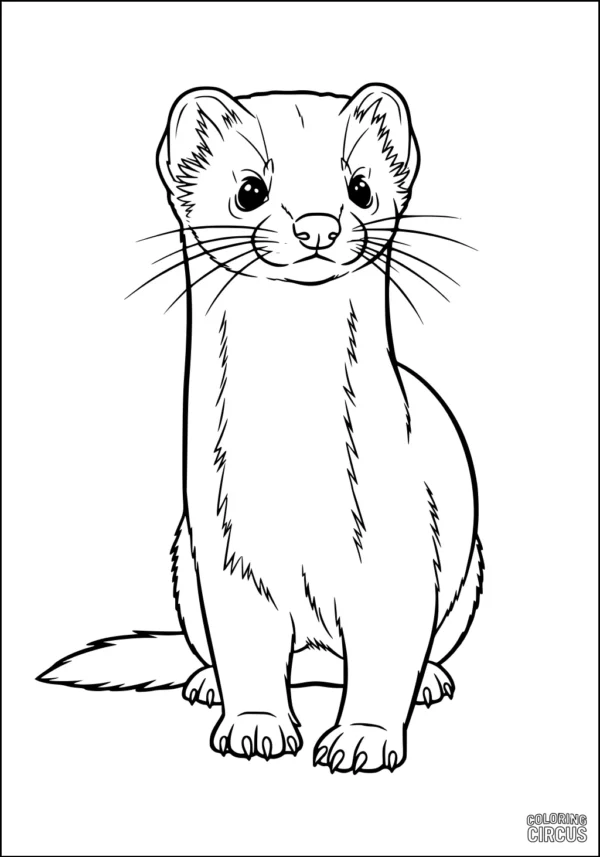 Coloring page of a friendly weasel sitting upright, with clear lines for young children and animal lovers