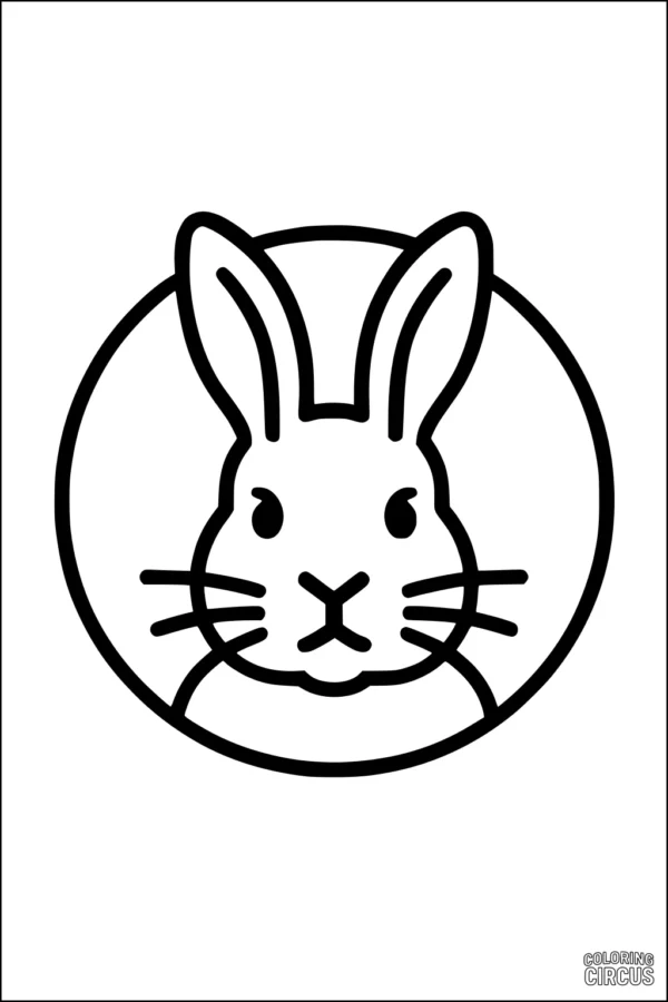 Coloring page featuring a simple cartoon rabbit face in a circle for young children