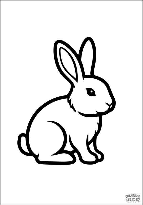 Coloring page of a simple seated rabbit for kids