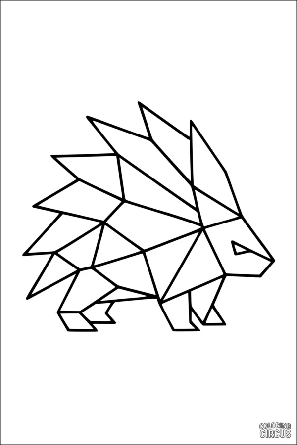 Coloring page featuring a geometric porcupine with bold triangular shapes