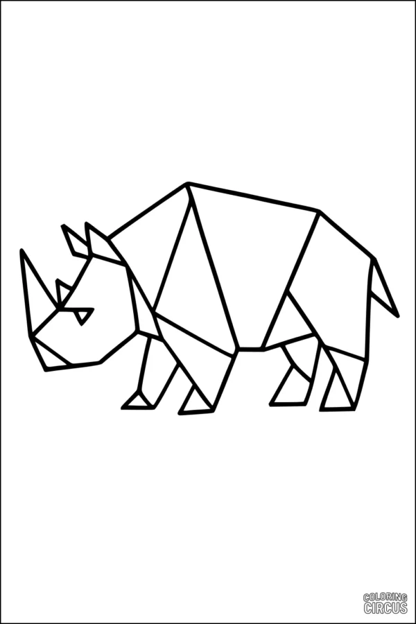 Coloring page of an abstract geometric rhinoceros for kids and families