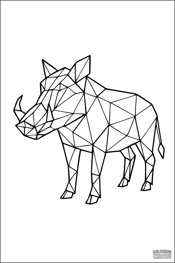 Coloring page geometric warthog with triangle pattern lines