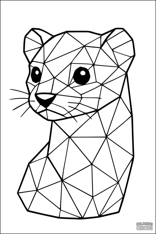 Coloring page featuring a geometric weasel with triangular sections