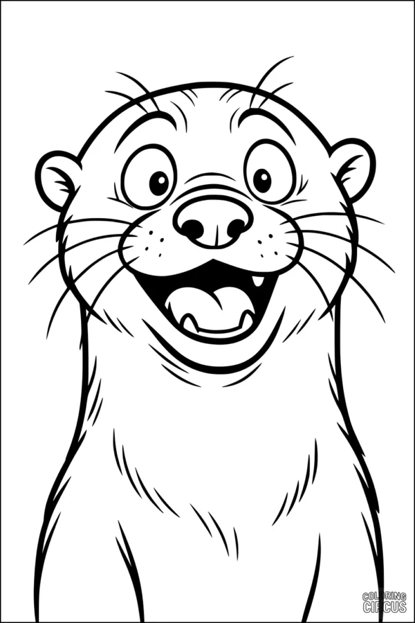 Coloring page of a smiling otter cartoon face for kids