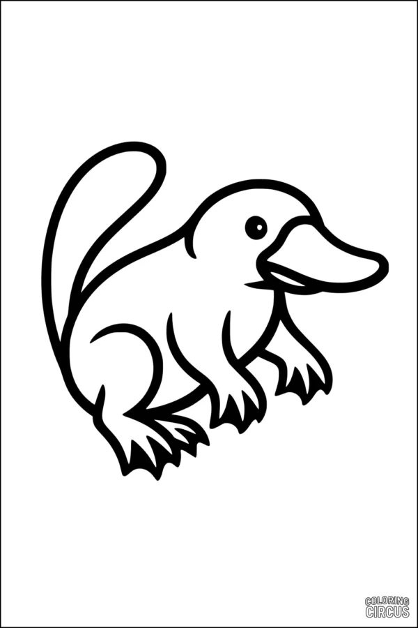 Coloring page of a cute cartoon platypus with a large beak and webbed feet