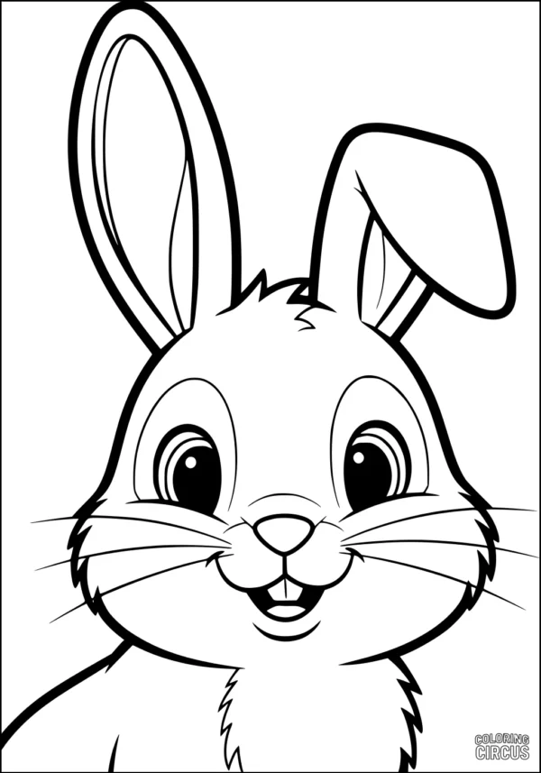 Coloring page featuring a cute cartoon rabbit face with large ears and round eyes
