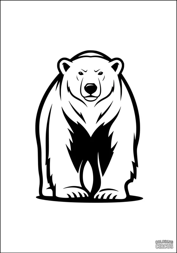 Coloring page of a friendly standing polar bear, outlined for easy coloring