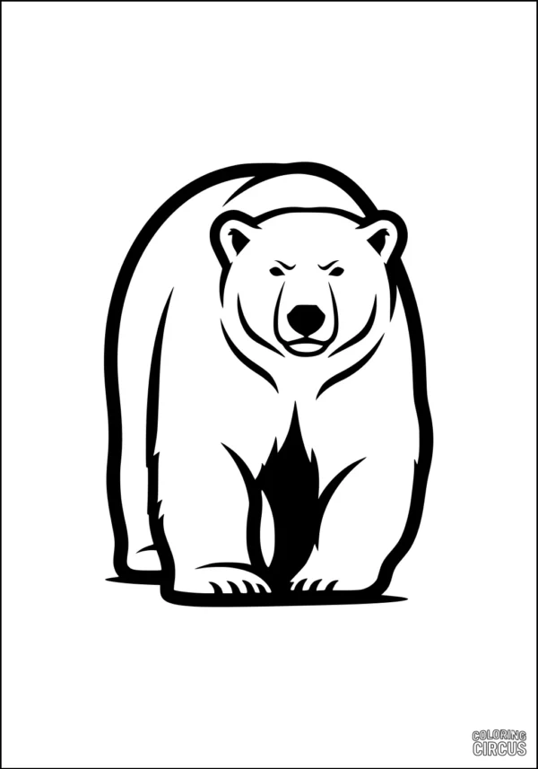 Coloring page of a simple polar bear standing on ice, suited for young children