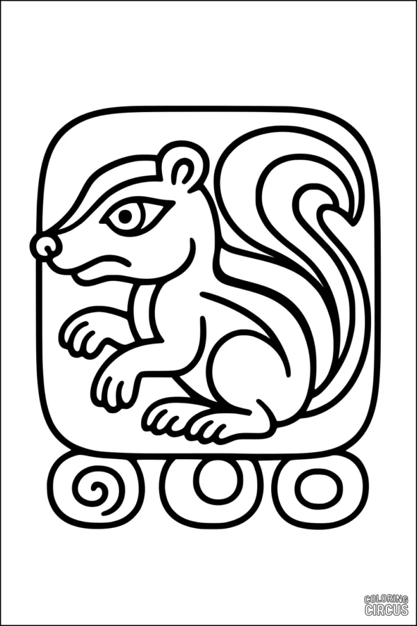 Coloring page of a cute stylized skunk within an ancient symbol, perfect for kids