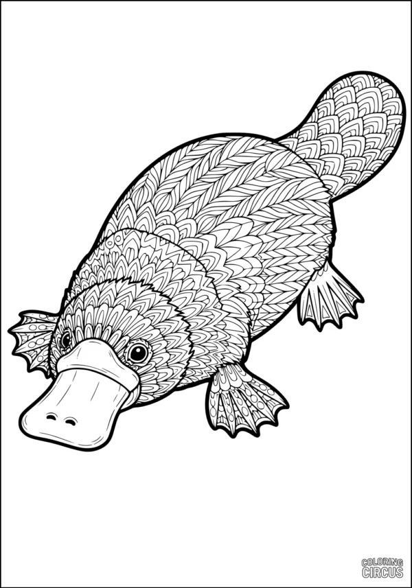 Coloring page featuring a detailed decorative platypus for kids and adults