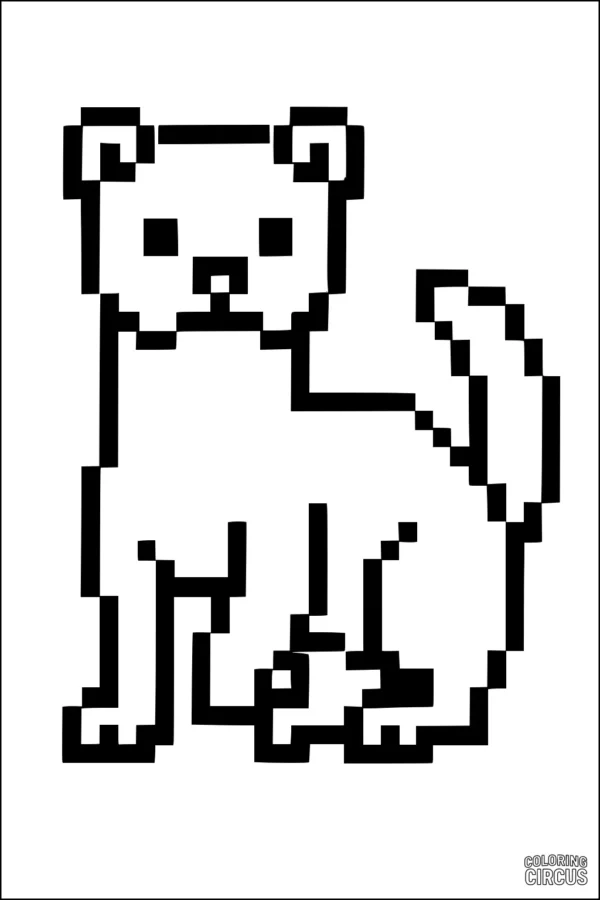 Coloring page showing a pixel-art cartoon weasel with simple blocky shapes