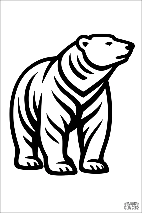 Coloring page featuring a standing polar bear with bold, clean outlines perfect for kids.