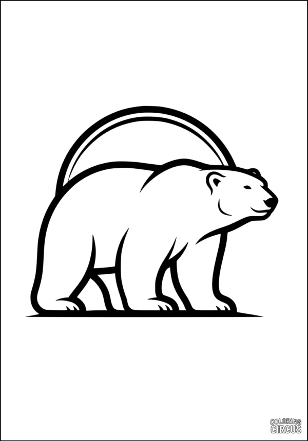 Coloring page featuring a simple polar bear with an arch behind it for kids