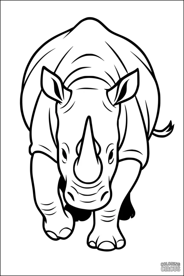 Coloring page front-facing rhinoceros for kids and families