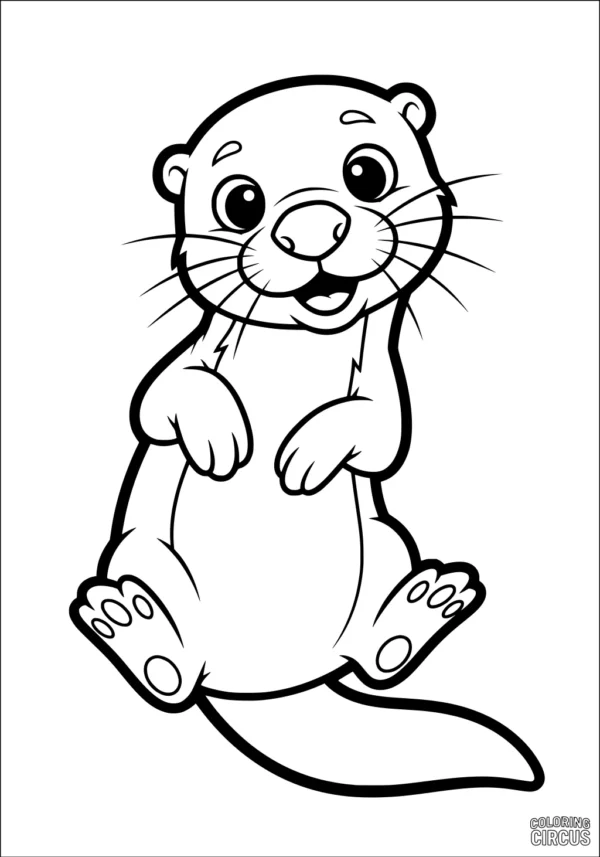 Coloring page showing a cute cartoon otter sitting upright with a big smile, perfect for children
